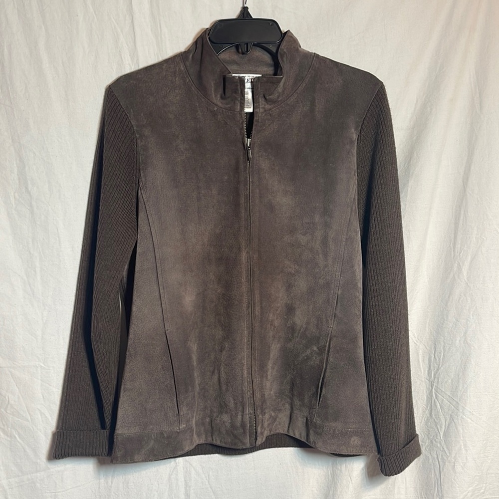 Pendleton Jacket Suede Ribbed Sleeves Medium Brow… - image 1